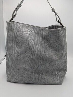 Lulu Dharma Women's Gray Snake-Embossed Hobo Bag Shoulder Tote 16"W x 13"H